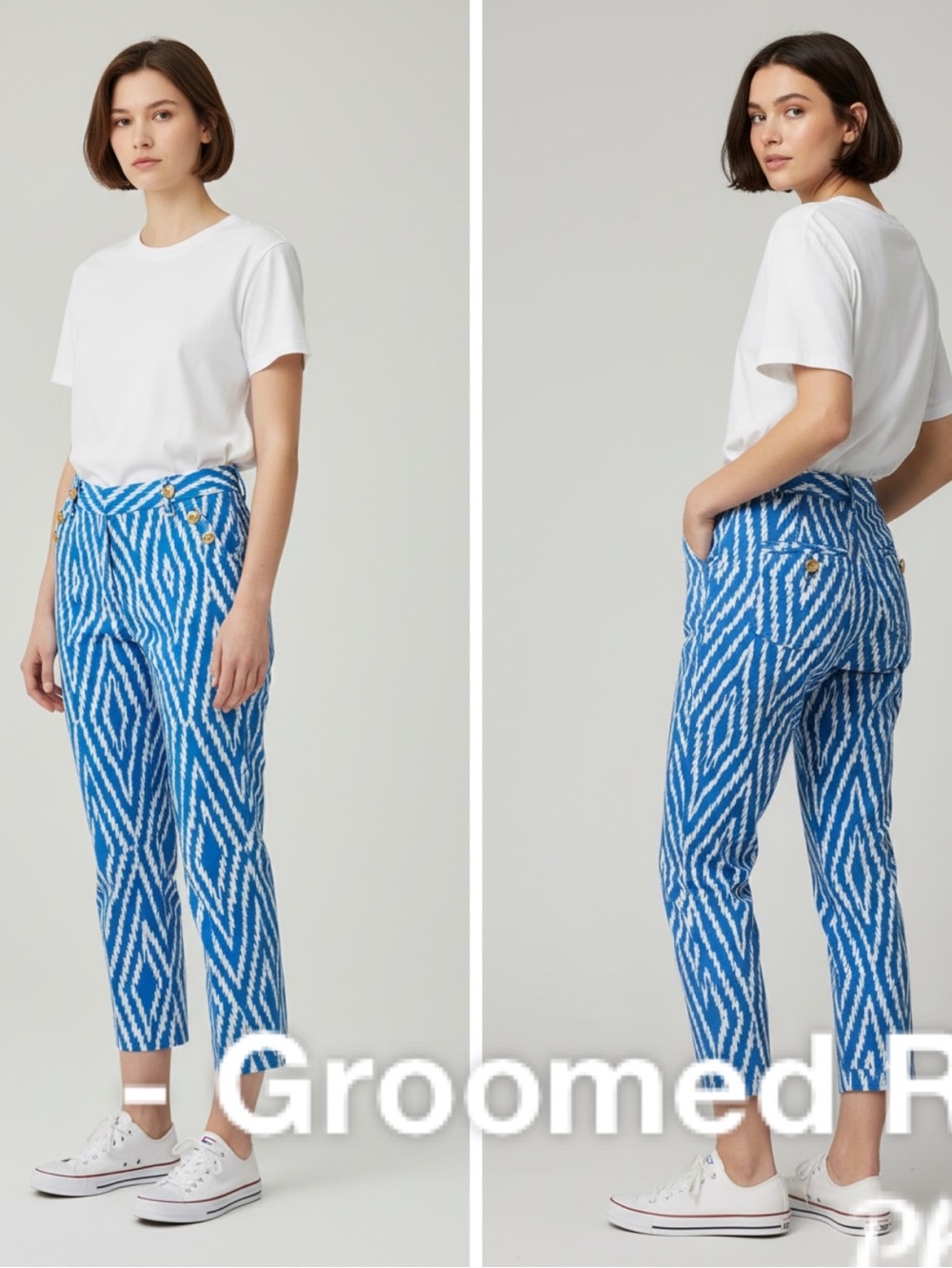 J. McLaughlin Blue/White Geo Print Cropped Pants Size 2